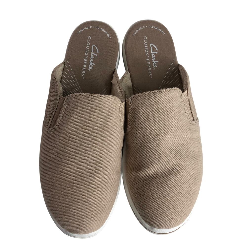 Clarks Cloudsteppers Womens Breeze Shore Mule Taupe Canvas‎ Cushioned Slip-on 6